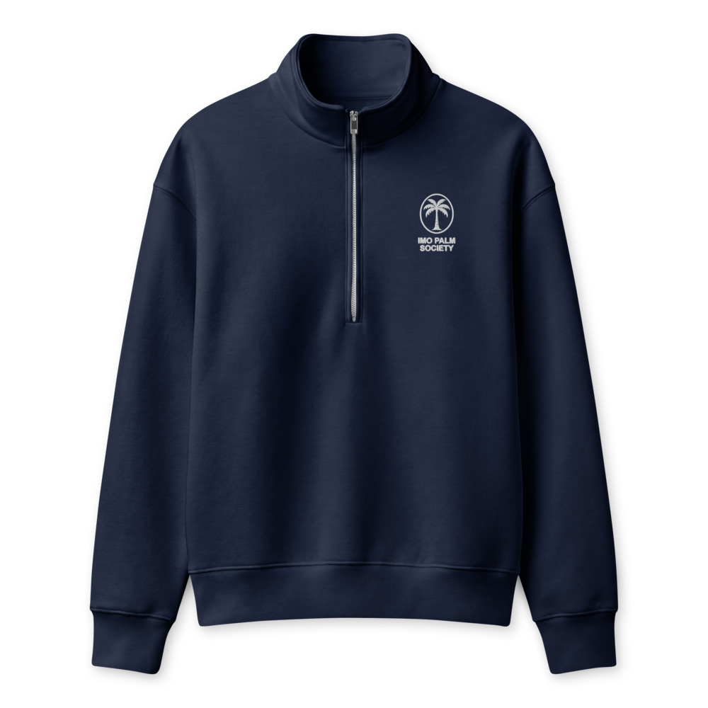 Imo Palm Society embroidered navy heavyweight half zip